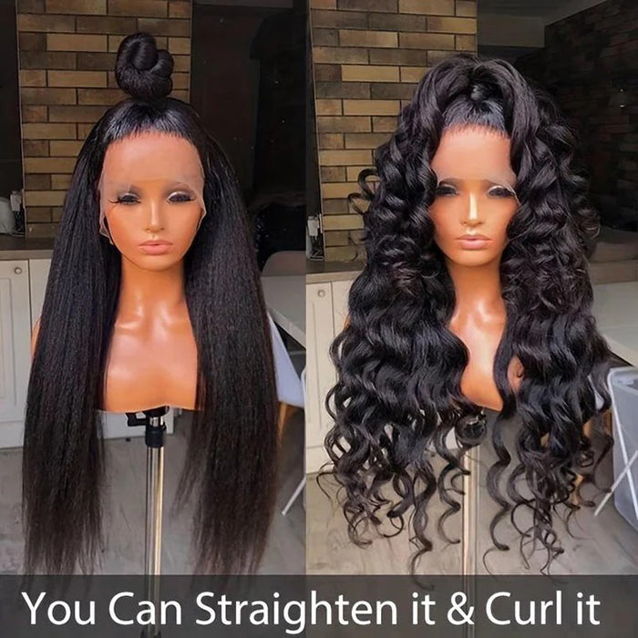 Glueless Kinky Straight Invisible-String Snug Fit 360 Full Lace Pre Plucked & Bleached HD Lace Wigs