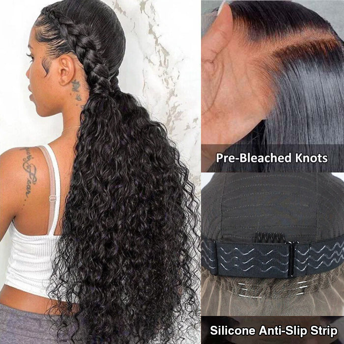 Glueless 360 Lace Wig Water Wave Snug Fit Skin HD Lace Human Hair Wigs For Women Pre Plucked & Bleached