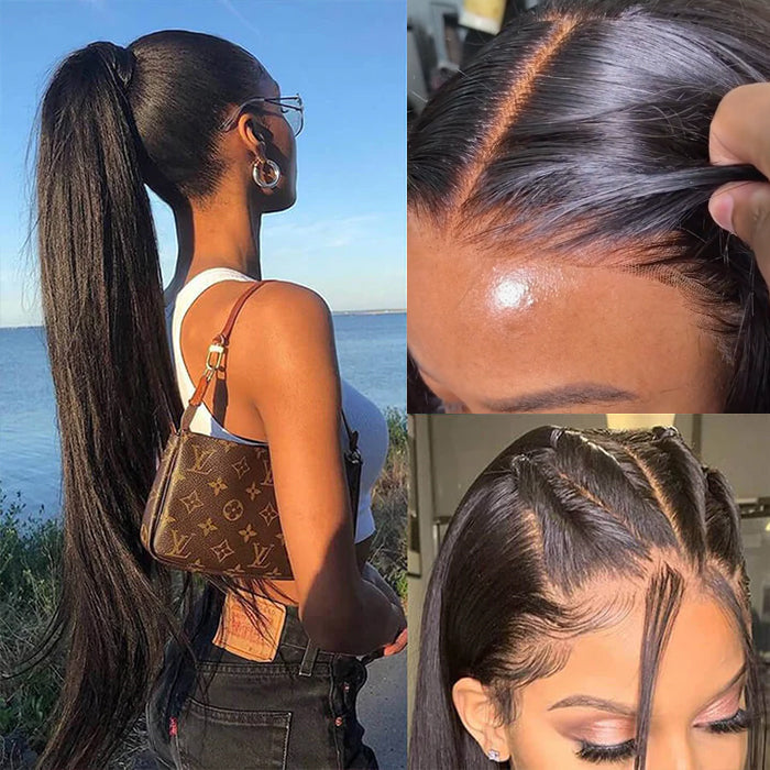 360 HD Lace Wig Wear Go Pre-Bleached Straight Human Hair Glueless Wigs Pre-Plucked Lace Front Wig