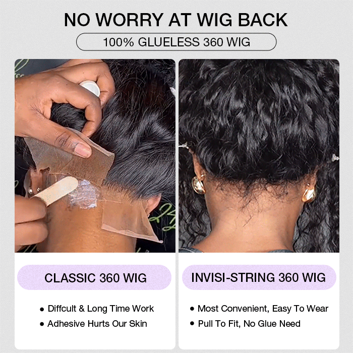 20”=$159 Glueless Invisi-String 360 Lace Frontal Wigs Pre-cut & Pre-bleached Human Hair Wig Lace Parting Anywhere