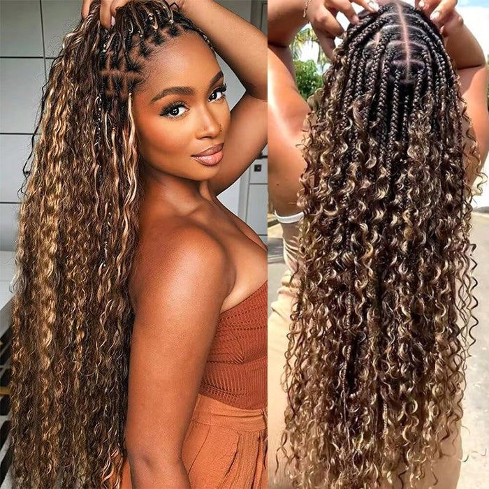 Glueless Pull Go Drawstring 13x6 HD Lace Frontal Colored Boho Braided Wigs for Black Women
