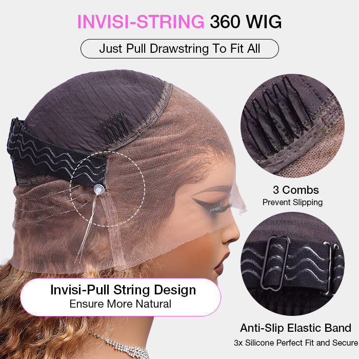 Glueless 360 Lace Wig Water Wave Snug Fit Skin HD Lace Human Hair Wigs For Women Pre Plucked & Bleached