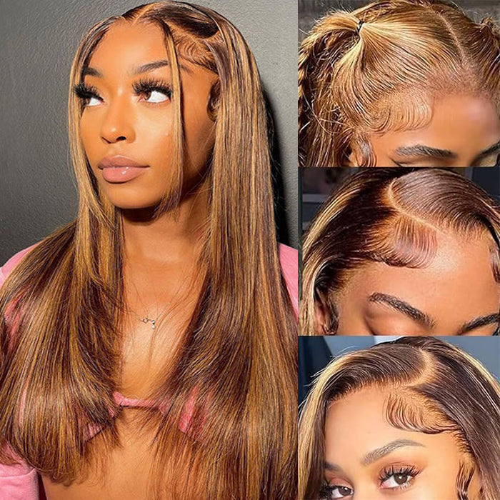 Hermosa Layered Cut 4/27 Highlight 13x4 Transparent Lace Wigs Straight Human Hair Wigs