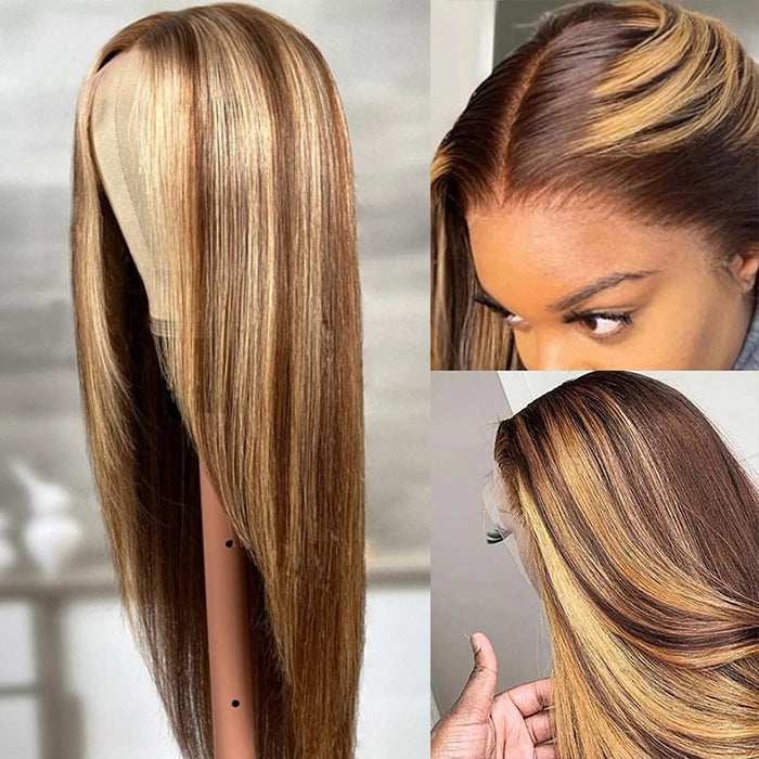 Hermosa Layered Cut 4/27 Highlight 13x4 Transparent Lace Wigs Straight Human Hair Wigs