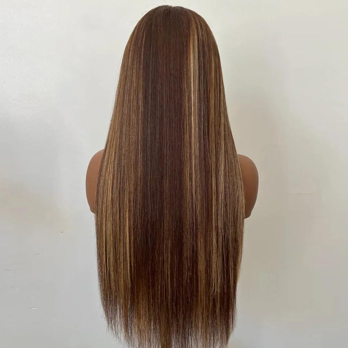4C Edge Glueless Wigs Brown Highlight Water Wave Wigs 13x4 13x6 Invisible HD Lace Front Wigs with Drawstring Beginner Friendly