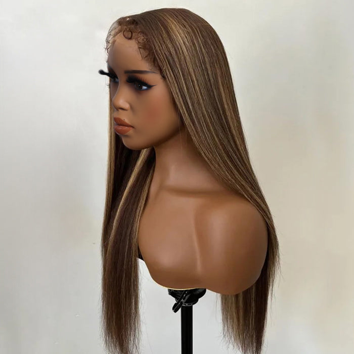 4C Edge Glueless Wigs Brown Highlight Water Wave Wigs 13x4 13x6 Invisible HD Lace Front Wigs with Drawstring Beginner Friendly