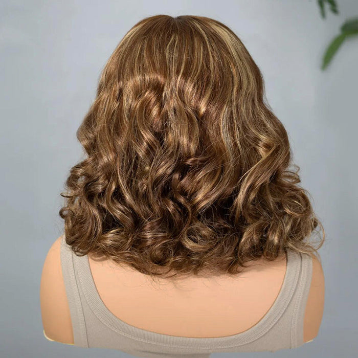 Highlight Color Short Loose Body Wave Pre Cut 8×5  HD Lace Wear Go Glueless Human Hair Wigs 220% Density