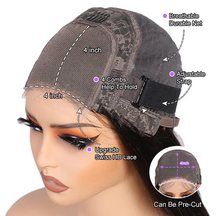 Deep Wave 4x4 HD Lace Closure Wig Pre Cut & Plucked & Bleached Put on go® Glueless Wig Beginner Friendly