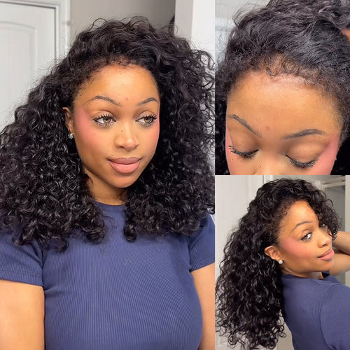 4C Edges Hairline Wig Transparent 13x4 HD Lace Pre-Plucked Curly Human Hair Wig with Curly Baby Hair