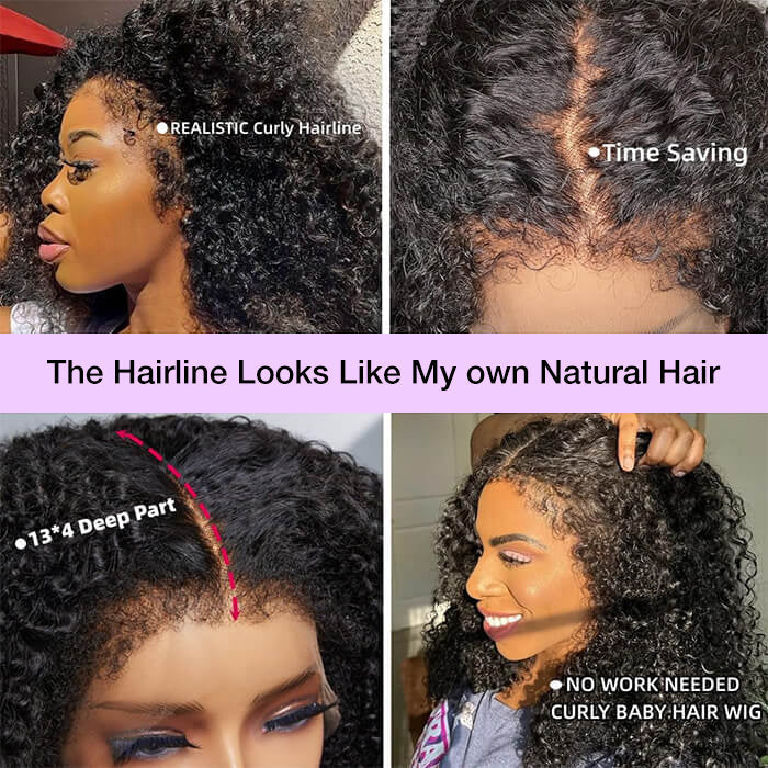 Glueless Pull Go Drawstring Curly Wig with 4C Curly Edge Hairline 13x4 13x6 HD Lace Human Hair Wigs 220%Density