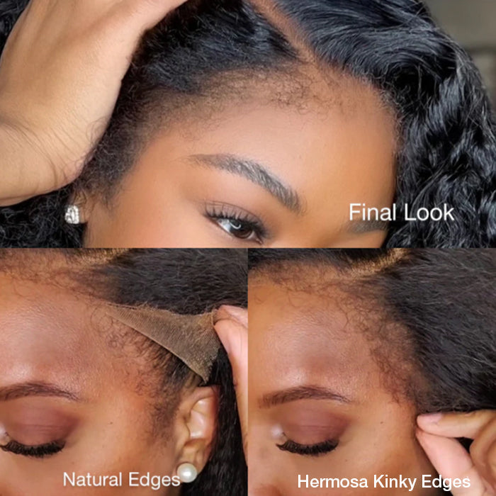 Glueless 4C Edge Hairline Wigs Silky Straight 13x4 13x6 HD Lace Front Wig with Kinky Edges Realistic Natural Hairline