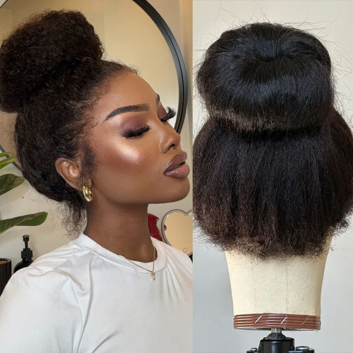 Glueless 4C Kinky Edge Hairline Kinky Straight Human Hair Wigs Pre Cut Lace 8x5 13x4 360 HD Lace Frontal Wigs 220% Density