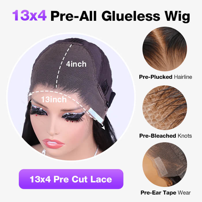 +$9.9 Get A Wig | Drawstring Cap Glueless 13x4 Frontal Lace Human Hair Wig Straight Pre-Cut Lace 220% Density