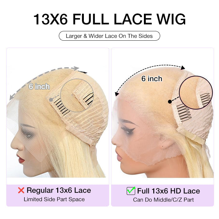 #613 Blonde Glueless Pull Go Drawstring Wigs Silky Straight 13x6 Full Lace Front Wig