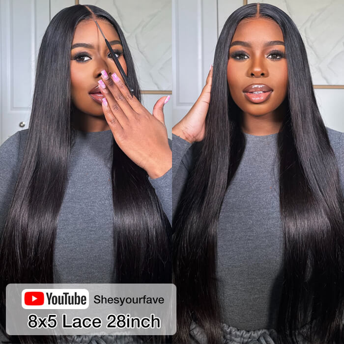 Glueless Straight Wig 8x5 Closure HD Lace 100% Human Hair Wigs With Invisible Bleached Small Knots