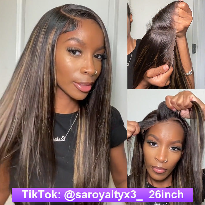 #1B/27 Blonde Highlight Color 8x5 HD Lace Human Hair Glueless Wig Pre Plucked Natural Hairline Ship In 24H