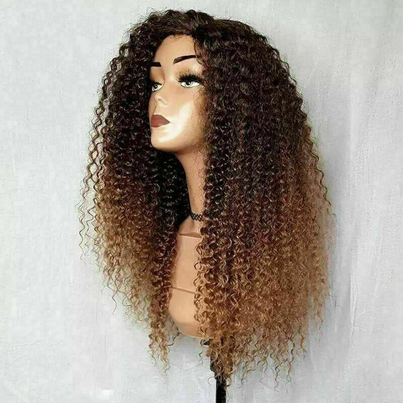 Curly Wig Ombre Auburn Brown 100% Human Hair 360 Skin Lace Frontal Invisi String Pre Everything Glueless Wig