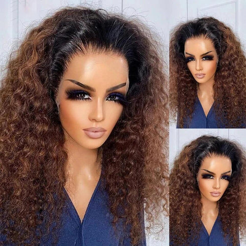 300 Density Ombre Brown Preplucked Water Wave HD Lace Front Human Hair Wigs