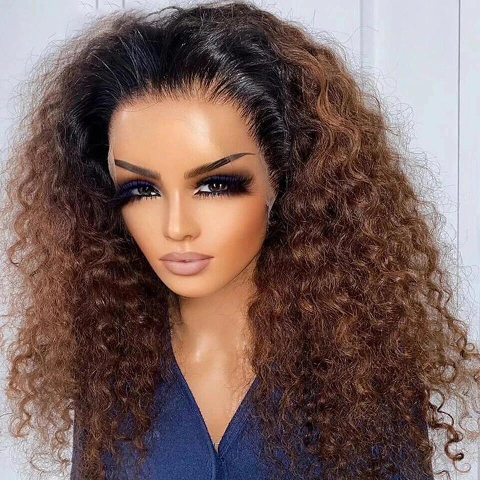 300 Density Ombre Brown Preplucked Water Wave HD Lace Front Human Hair Wigs