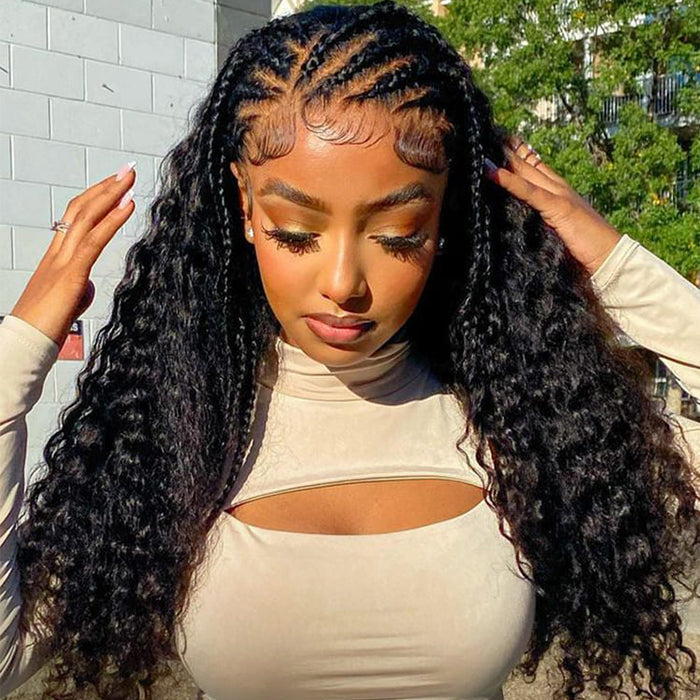 Glueless Pre Braided Wig Deep Wave Drawstring 13x6 Full HD Lace Frontal Human Hair Wigs For Women