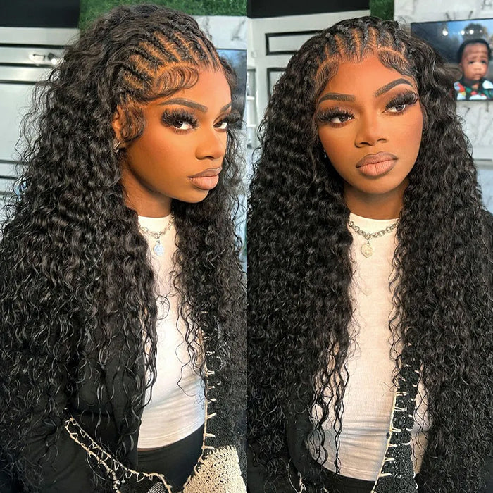 Glueless Pre Braided Wig Deep Wave Drawstring 13x6 Full HD Lace Frontal Human Hair Wigs For Women