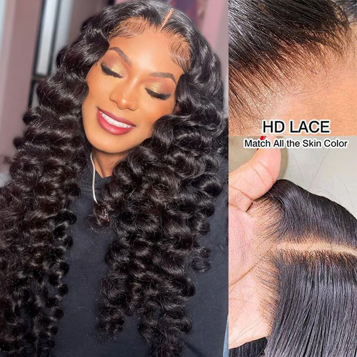 Glueless Wand Curls Wig 100% Human Hair Pre-Plucked Pre Cut 13x6 Lace Frontal Put on go Glueless Wig