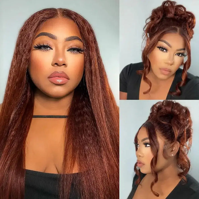 Glueless Kinky Straight Invisible-String Snug Fit 360 Full Lace Pre Plucked & Bleached HD Lace Wigs