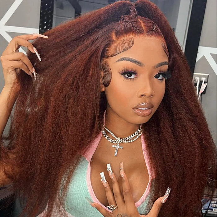 Glueless Kinky Straight Invisible-String Snug Fit 360 Full Lace Pre Plucked & Bleached HD Lace Wigs
