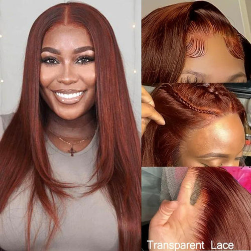 #33 Reddish Brown Layered Cut Straight Wigs 13x4/5x5 HD Lace Frontal Human Hair Wigs