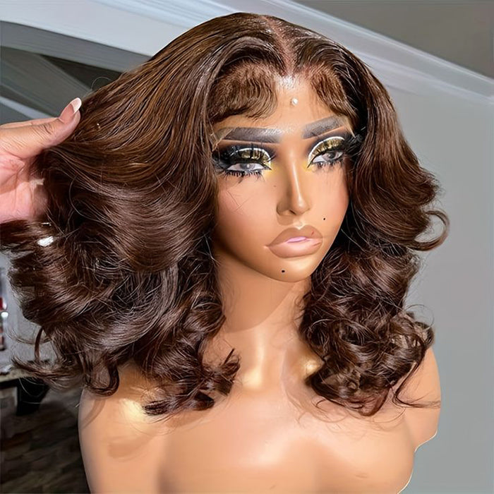 #4 Chocolate Brown Short Bob 4x4/5x5 Lace Closure Wig Human Virgin Hair 220% Density