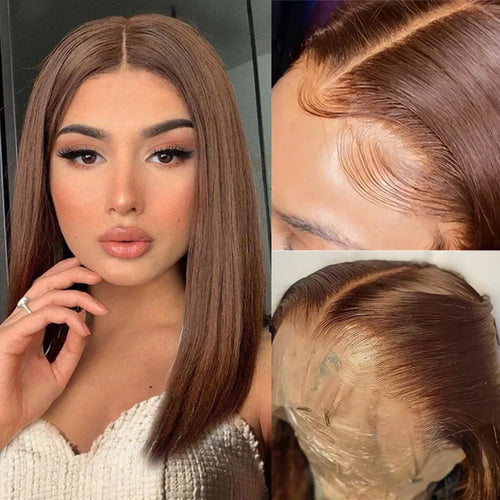 #4 Chocolate Brown Short Straight Bob 13x4/13x6 Lace Front Human Hair Wig