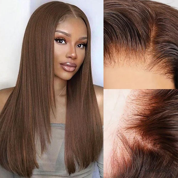 #4 Chocolate Brown Layered Cut Straight 13x4 HD Lace Front Wig Glueless Human Hair Wigs