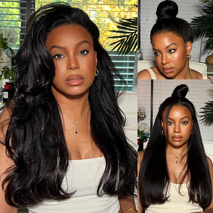 Glueless Kinky Straight Invisible-String Snug Fit 360 Full Lace Pre Plucked & Bleached HD Lace Wigs