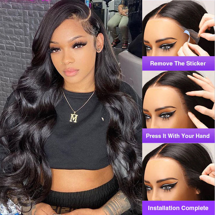 +$9.9 Get A Wig | Drawstring Cap Glueless 13x4 Frontal Lace Human Hair Wig Straight Pre-Cut Lace 220% Density