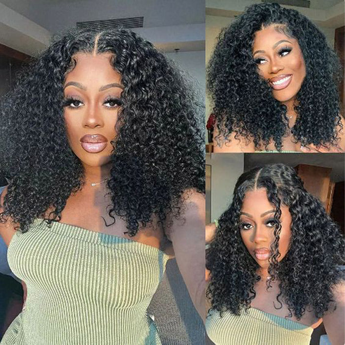Glueless Wig Curly 8x5 Closure HD Lace Short Bob Wig Pre Cut & Plucked & Bleached