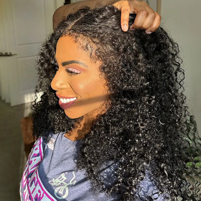 4C Edges Hairline Wig Transparent 13x4 HD Lace Pre-Plucked Curly Human Hair Wig with Curly Baby Hair