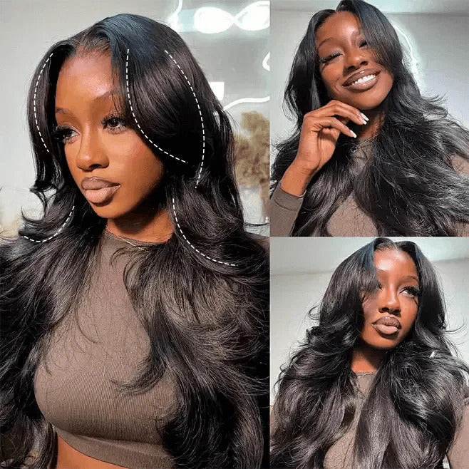Curtain Bangs Body Wave Glueless  8x5/13x4 HD Lace Wig Human Hair Wig With Layers Ship in 24H