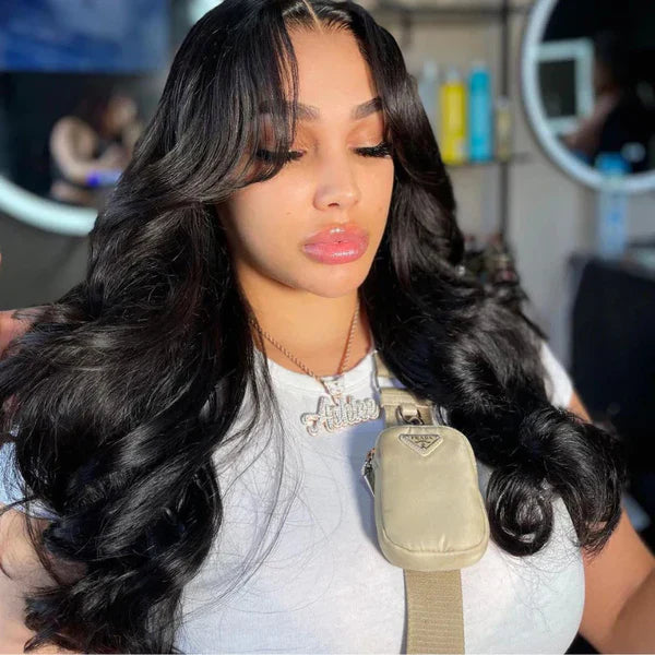 Curtain Bangs Body Wave Glueless  8x5/13x4 HD Lace Wig Human Hair Wig With Layers Ship in 24H
