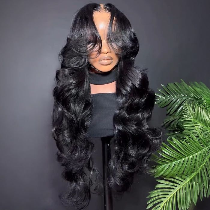 300% Density Face-Framing Curtain Bangs Body Wave Glueless 13x4 HD Lace Front Wigs Human Hair