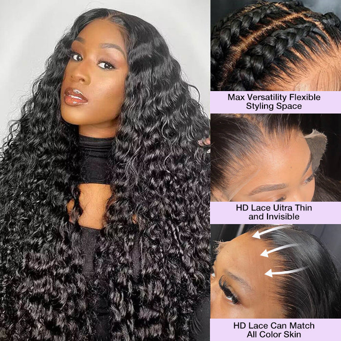 13x4 HD Lace Front Human Hair Wigs Deep Wave / Straight Pre Bleached Knots Ship In 24H