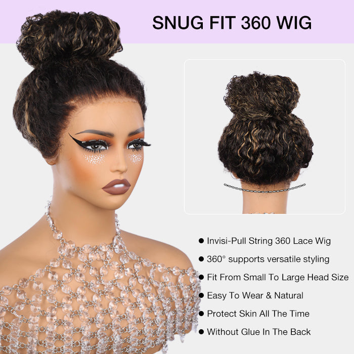 Free Wig Inside | 4C Curly Edges Invisi-String Snug Fit 360 Lace Frontal Curly Wigs Bleached Knots Pre Cut Lace Wigs