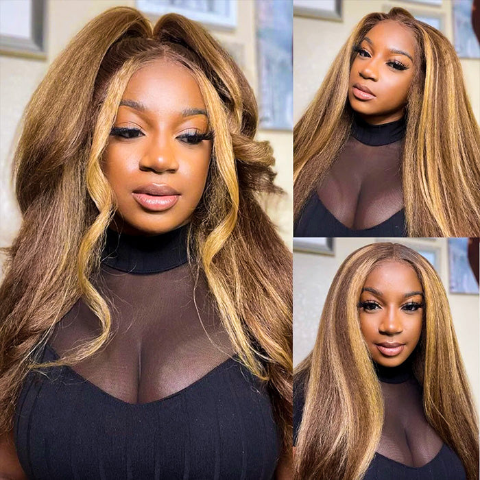 Glueless Kinky Straight Invisible-String Snug Fit 360 Full Lace Pre Plucked & Bleached HD Lace Wigs