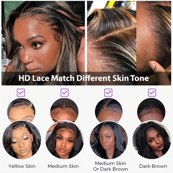 Honey Blonde Highlight Straight/Body Wave Wig 5x5 Invisible HD Lace Closure Wig 100% Human Hair
