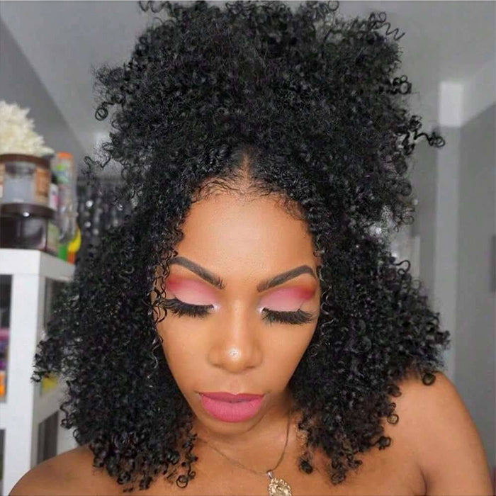 4C Edges Kinky Curly Short Bob Wig Glueless Short Wigs Human Hair For Women