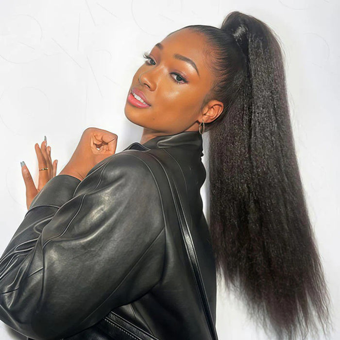 Easy Wear Kinky Straight 3 In 1 Half Wig With Drawstring Comfortable Fit No Glue Needed