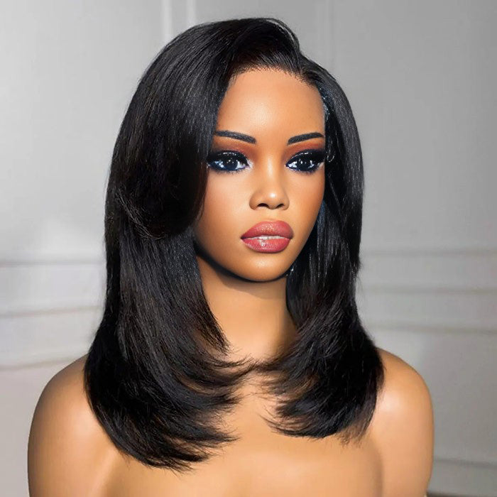 Handcraft Layered Cut 8×5 HD Lace Wear Go Glueless Shoulder Length C Part HD Lace Wig