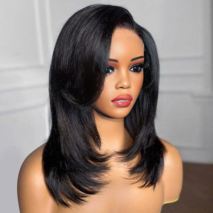 Handcraft Layered Cut 8×5 HD Lace Wear Go Glueless Shoulder Length C Part HD Lace Wig