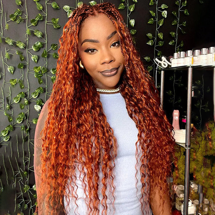 Boho Braided Wigs Orange Ginger Color 13x6 HD Lace Frontal Glueless Pull Go Drawstring Wigs For Black Women
