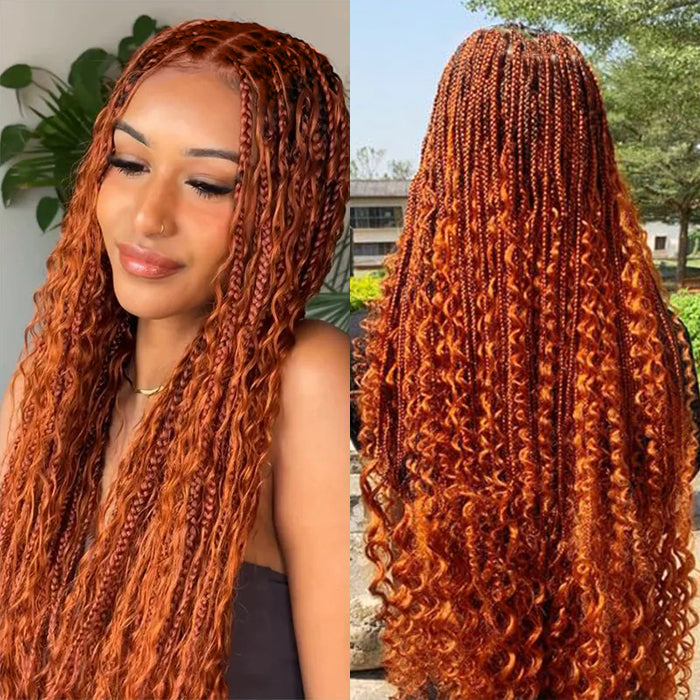 Glueless Pull Go Drawstring 13x6 HD Lace Frontal Colored Boho Braided Wigs for Black Women