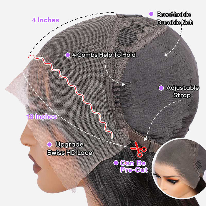 Deep Wave 13x4 Pre Bleached Knots HD Lace Front Human Hair Wigs For Women